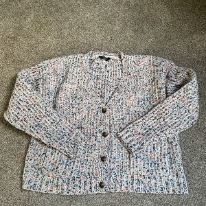 Multicolor Button-Up Oversized Cropped Cardigan